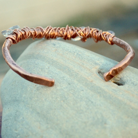 Clear Quartz Crystal Copper Cuff Bangle Bracelet - Picture 3 of 6